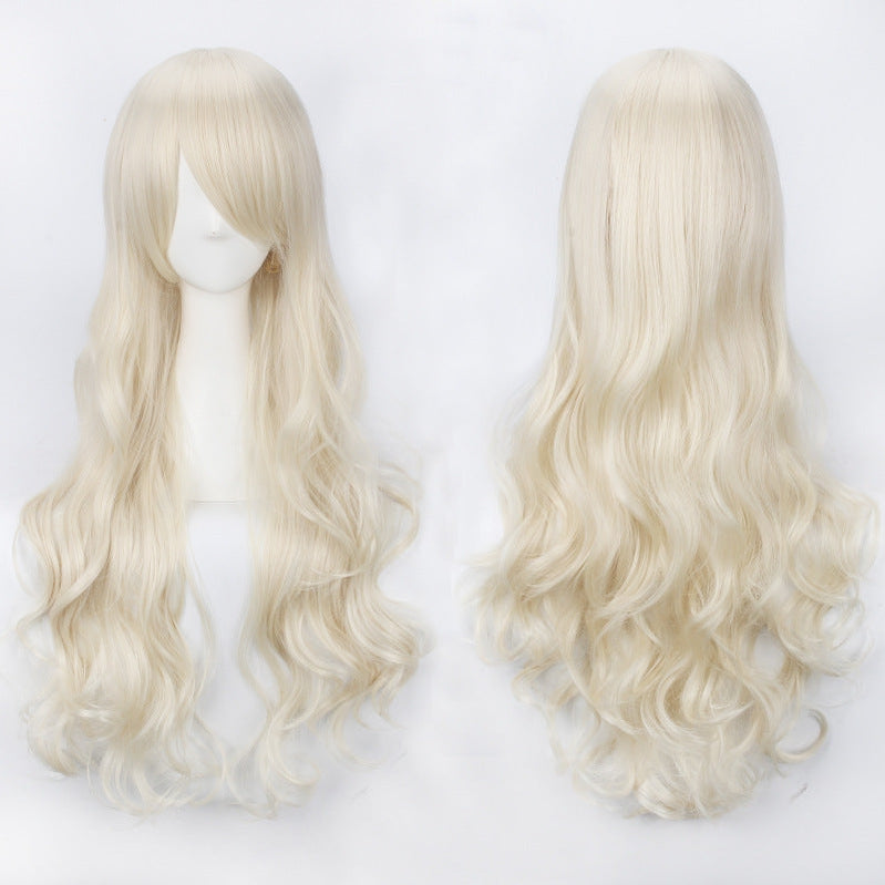 Women Wavy Sweet 80cm Long Yellow Blonde Orange Lolita Fashion Wigs with Bangs - Cosplay Clans