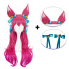 Game LOL Spirit Blossom Skin Ahri 80cm Long Red Gradient Purple Wavy Cosplay Wigs with Headwear - Cosplay Clans