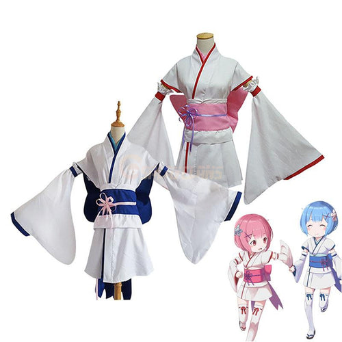 Anime Re:Zero Starting Life in Another World Childhood Rem and Ram Kimono Cosplay Costume - Cosplay Clans