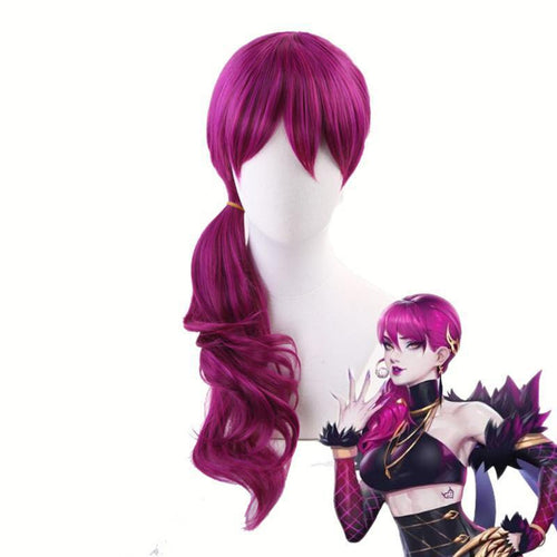 LOL KDA Evelynn Long Braid Hot Pink Cosplay Wigs Women Heat Reddish Violet Hair Wigs - Cosplay Clans