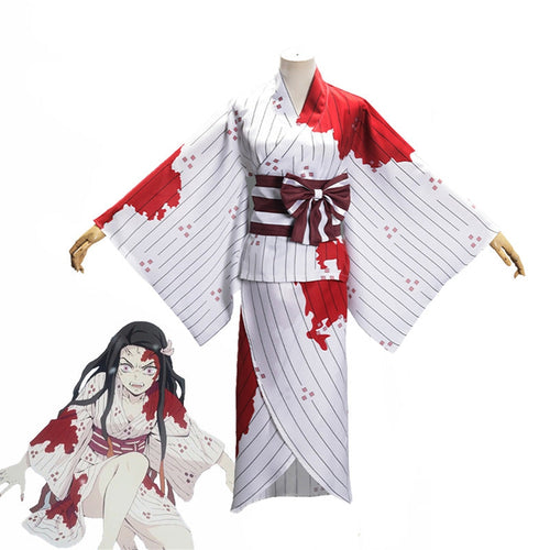 Anime Demon Slayer Kimetsu no Yaiba Nezuko Kamado Halloween Blood Splatter Kimono Cosplay Costume - Cosplay Clans