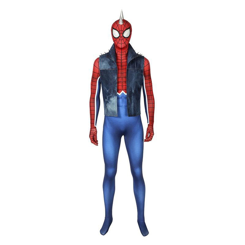 Spider-Man PS4 Peter Parker Spiderman Punk Rock Elastic Force Jumpsuit Cosplay Costume with Headgear and Vest Jacket - Cosplay Clans