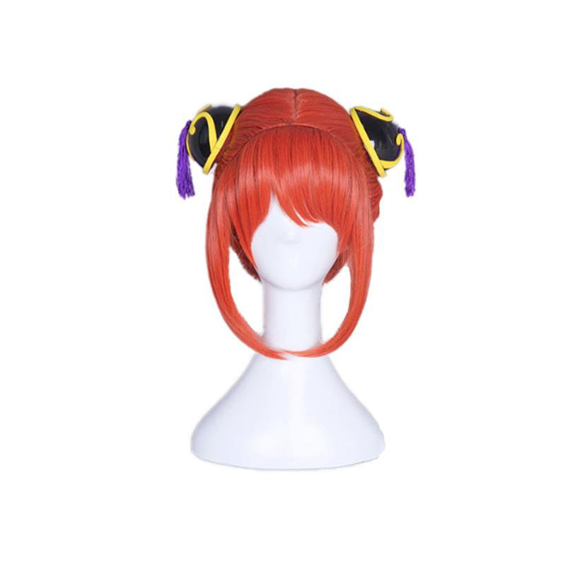 Anime Gintama Kagura Short Orange Red Cosplay Wigs with Free Headdress - Cosplay Clans