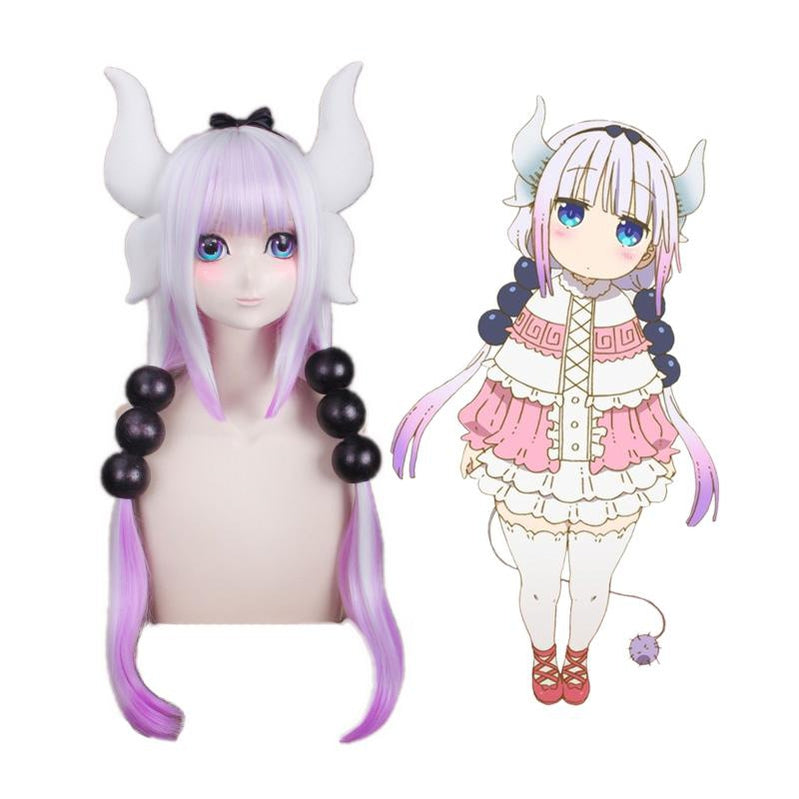 Anime Miss Kobayashi's Dragon Maid Kanna Kamui Long Mixed Purple Cosplay Wigs with Free Dragon Horn Headdress - Cosplay Clans