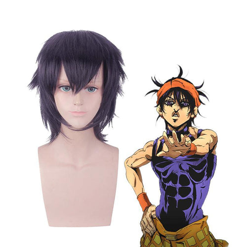 Anime JoJo's Bizarre Adventure Golden Wind Narancia Ghirga Short Black Purple Cosplay Wigs - Cosplay Clans