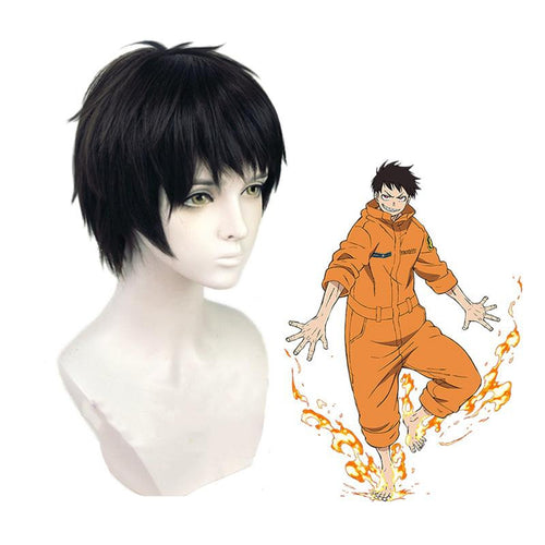 Anime Fire Force Shinra Kusakabe Short Black Cosplay Wigs - Cosplay Clans