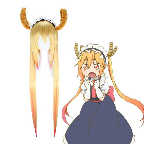 Anime Miss Kobayashi's Dragon Maid Tohru Long Mixed Blonde Cosplay Wigs with Free Dragon Horn Headdress - Cosplay Clans