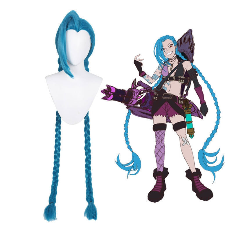 Game LOL League of Legends Jinx Long Blue Bunches Cosplay Wigs - Cosplay Clans