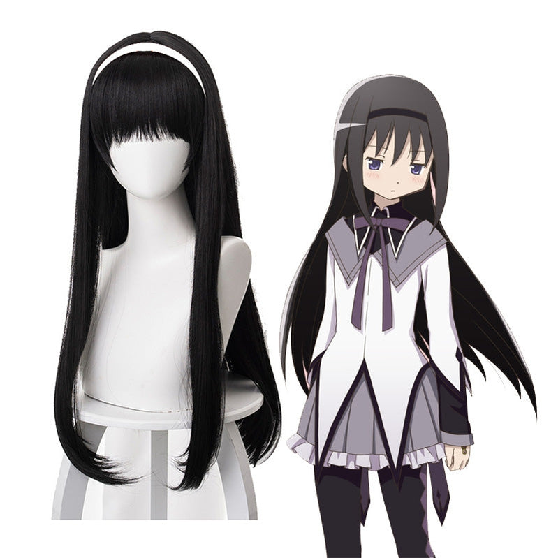 Anime Puella Magi Madoka Magica Homura Akemi Long Straight Black Cosplay Wigs - Cosplay Clans