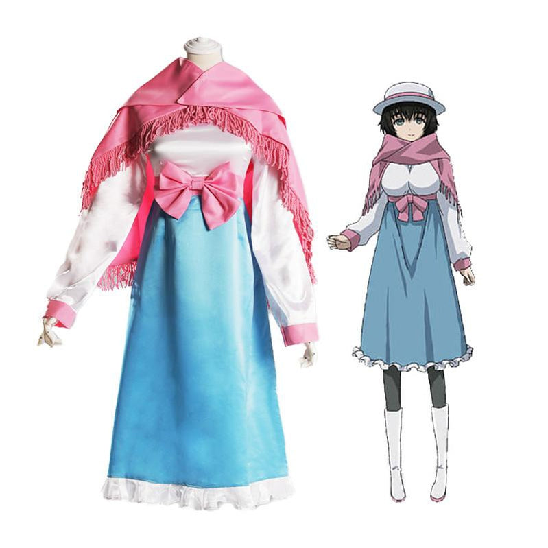 Anime Steins Gate 0 Shiina Mayuri White and Blue Dress Cosplay Costume with Scarf - Cosplay Clans