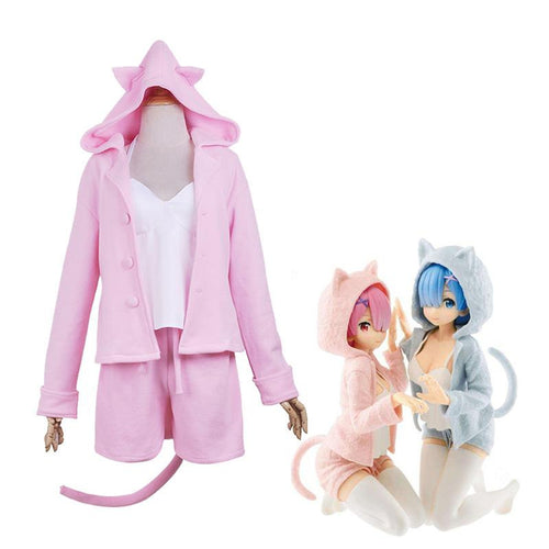 Anime Re:Zero Starting Life in Another World Rem and Ram Cat Pajamas Cosplay Costume - Cosplay Clans