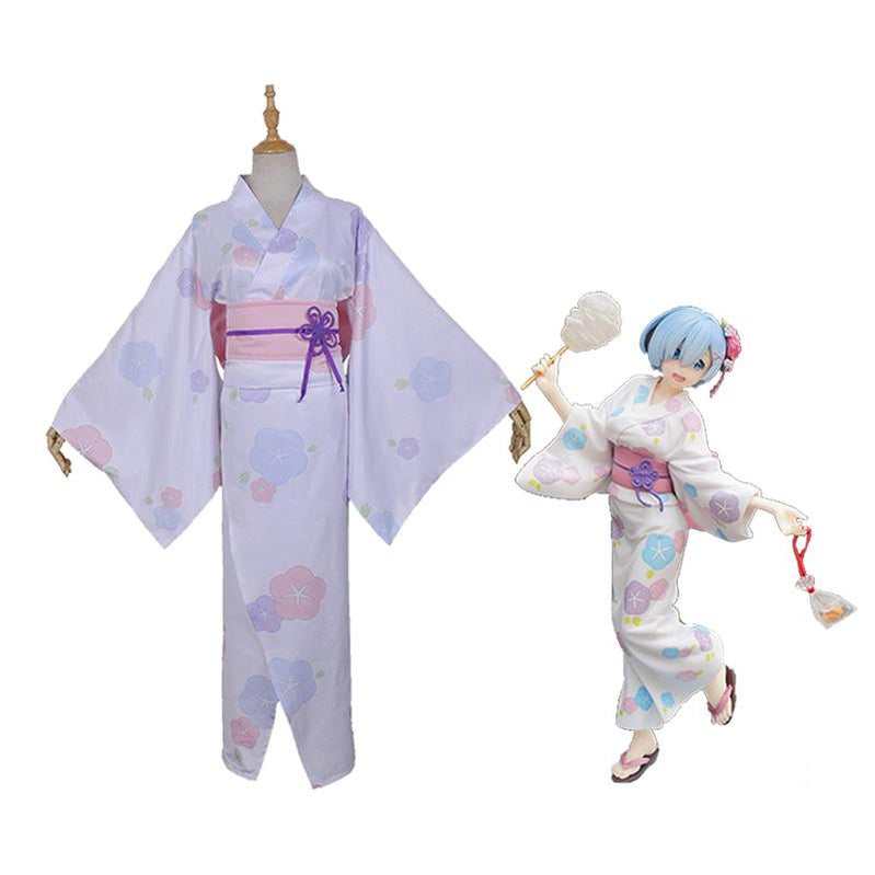 Anime Re:Zero Starting Life in Another World Rem Summer Kimono Cosplay Costume - Cosplay Clans